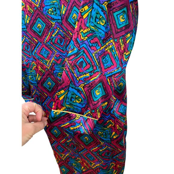 Vintage Adolfo Classics Womens Satin Pajama Shirt With Retro Geometric Print & C - Picture 7 of 10